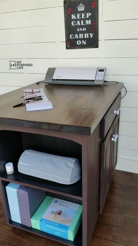 DIY Craft Station or Kitchen Island made from a kitchen cabinet